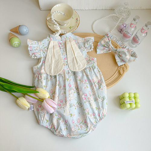 Baby clothes, summer clothes, thin newborn baby clothes, baby girl jumpsuit, princess full moon 100-day cheongsam and harem suit