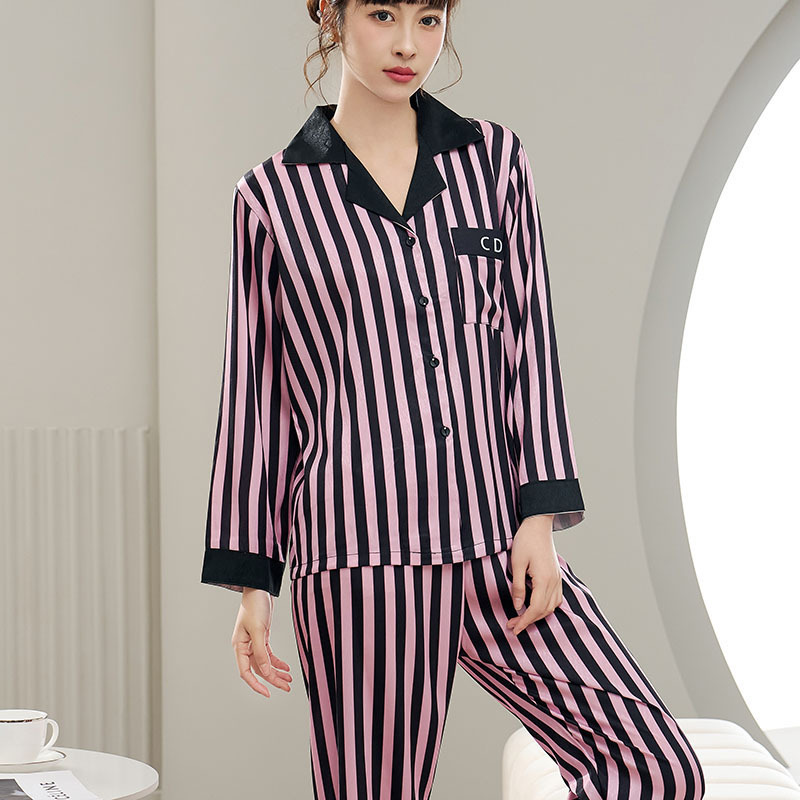 2024 새로운 여성 실크 잠옷 봄과 가을 가을 여성 여름 얼음 실크 긴팔 하이 엔드 홈웨어 세트