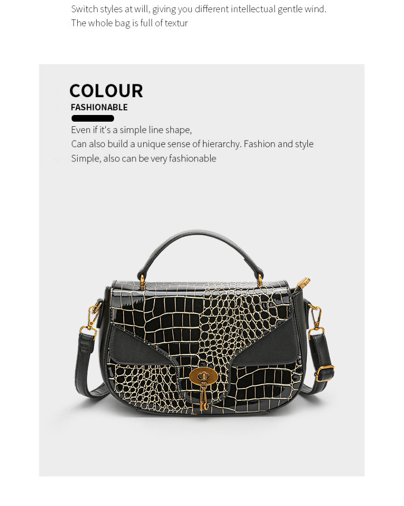 Women's Saddle Bag With Contrast Colour Stone Pattern Design_voghion.com