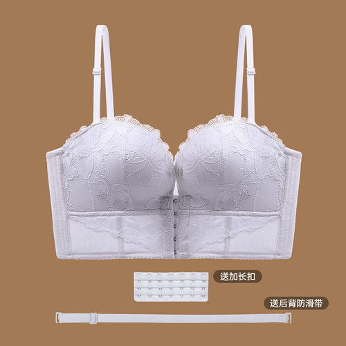 Front and back buckle strapless bra for women with small breasts push-up bra anti-sagging seven-breasted buckle strapless anti-slip bra set