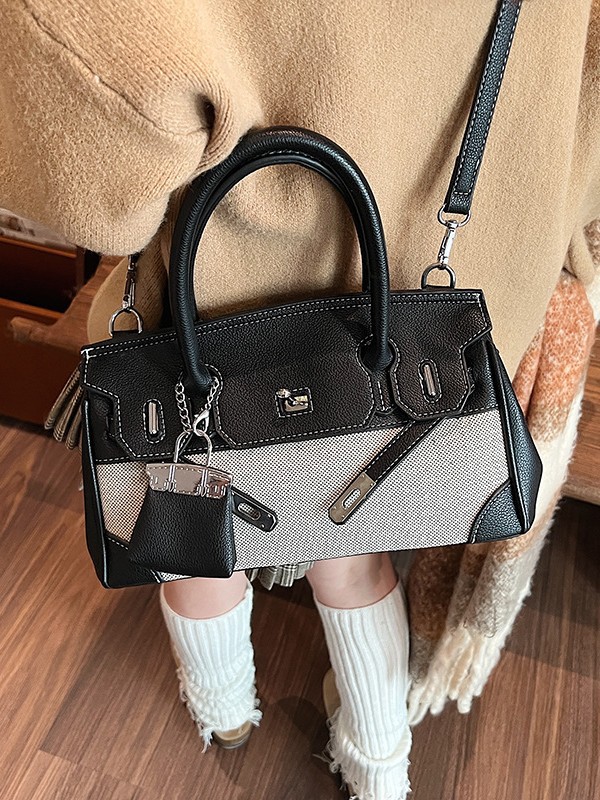 Retro portátil; bolsas de mano de mano de la mujer de comercio exterior transfronterizo al por mayor nuevo lino empalmado de hombro