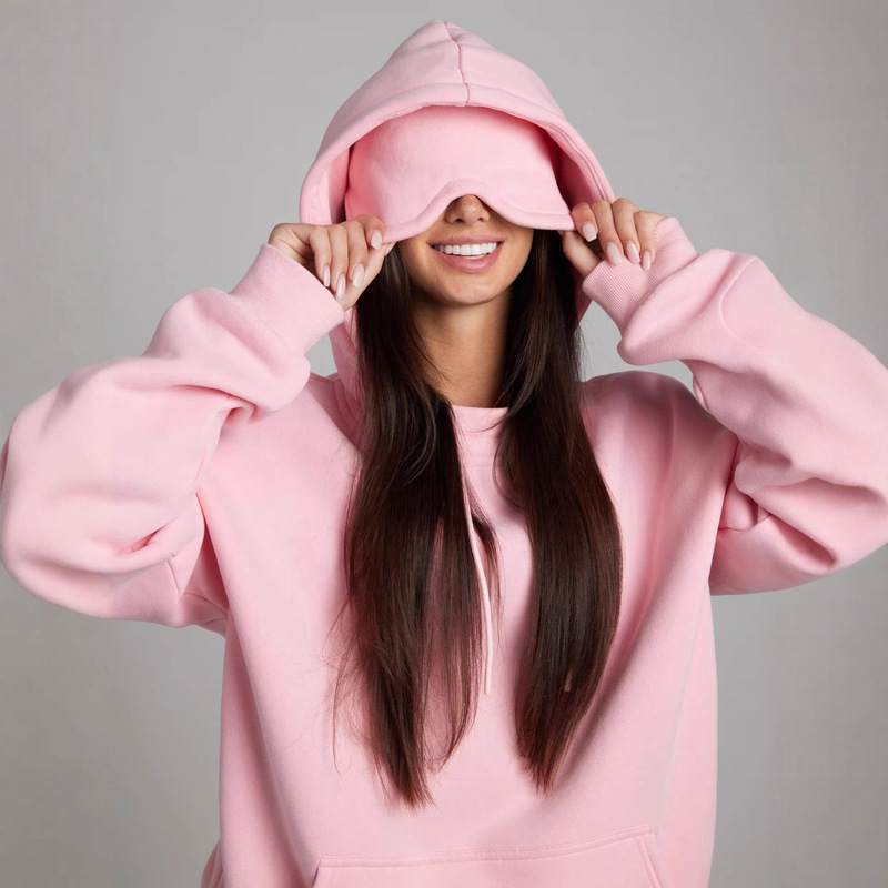 独立站欧美女装秋冬纯色套头连帽卫衣戴眼罩长裤套装卫衣两件套女|undefined