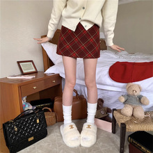 PPHOME自制~格纹A字裙 毛呢格子短裙秋冬厚实高腰毛呢半身短裙女