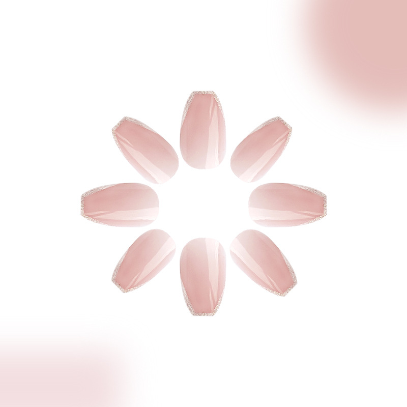 Kurze glänzende ovale Glitzer-French-Maniküre, schlichte, elegante All-Match-Ins, sanfte Abnutzung des Nagels, 24 Stück_voghion.com