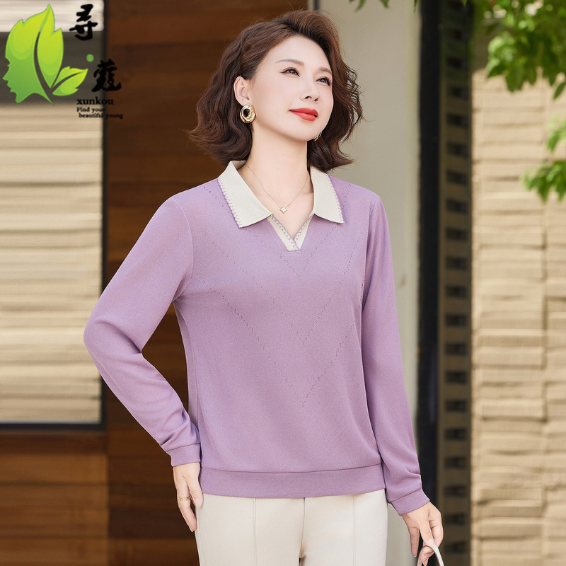 中老年秋季妈妈上衣女时尚秋装薄款中年人衣服长袖女装宽松女打底|undefined