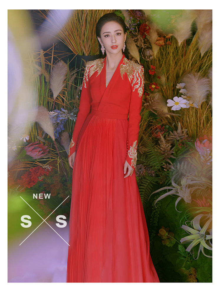 Long Elegant Red Wedding Dress For Brides Engagement Reunion Banquet Evening Gown Women's Party Wear_ecoleips.com