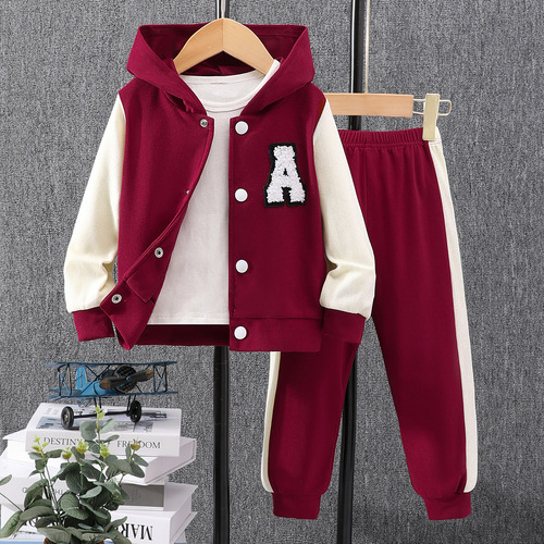 A colorful A-line long-sleeved hooded set for young children in autumn