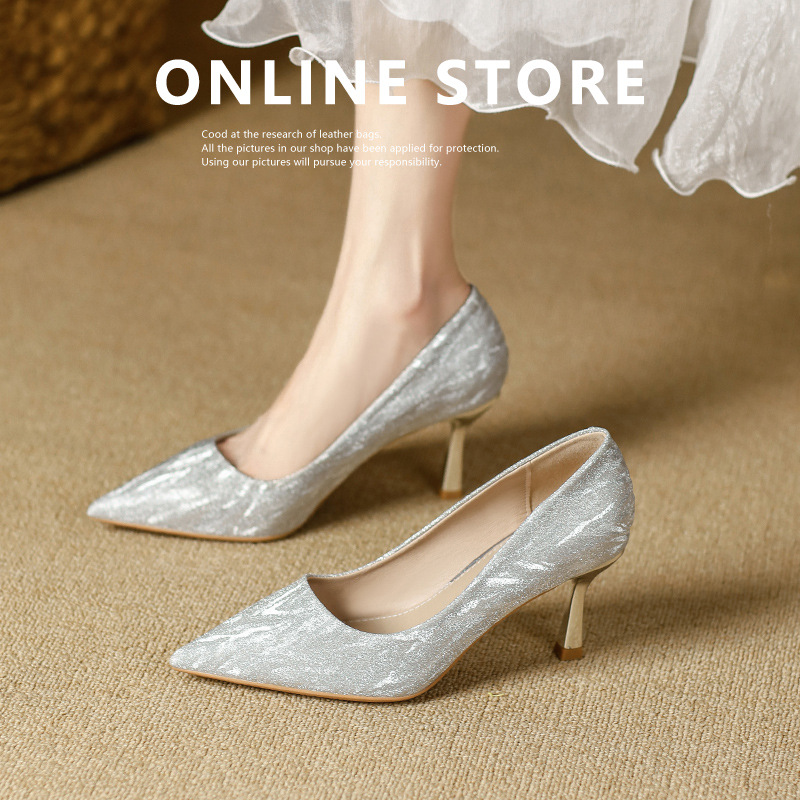 Fortune Girl 2025 Spring and Summer New Style French Style Fashionable Pointed Toe High Heels Shallow Mouth Stiletto Versatile Wedding Shoes
