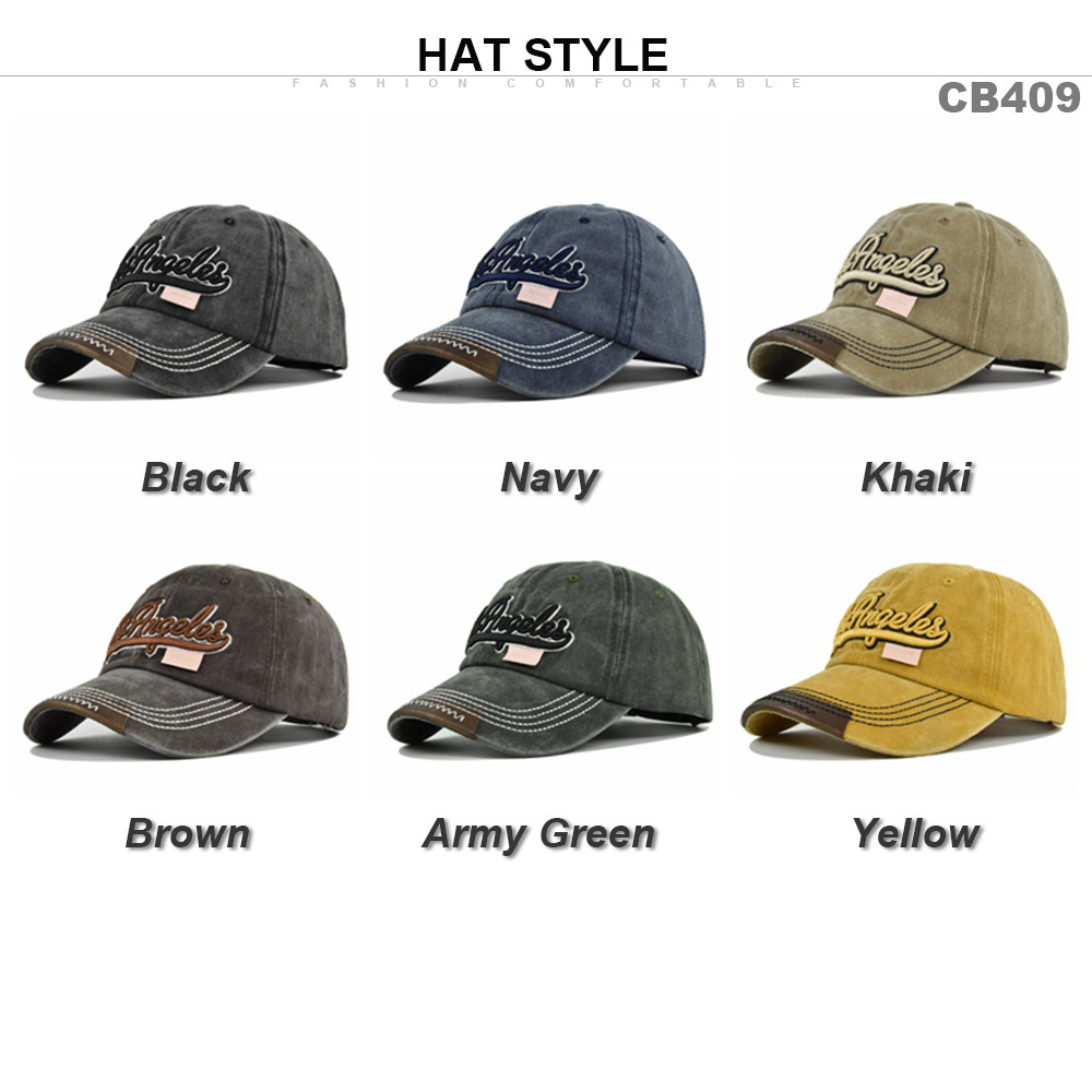 Cappello da baseball Los Angeles con visiera parasole, ricamato in 3D con lingua d'anatra e lavato, con vecchie grondaie curve_voghion.com