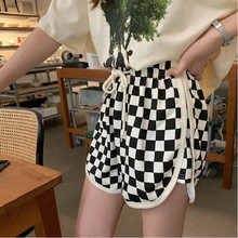跨境工厂棋格子短裤女装夏季休闲运动裤薄款高腰瑜伽热裤抖音淘宝