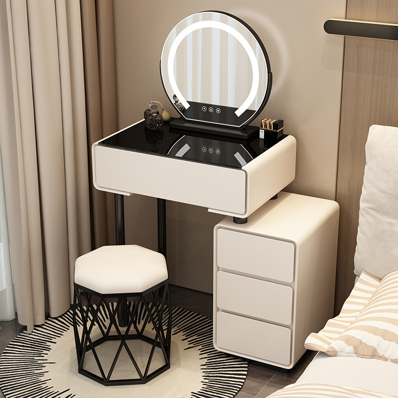 Tocador para el hogar Mesa de pizarra de roca simple con cajones Mesa de tocador de gran capacidad Mueble de almacenamiento junto a la cama Mesa de maquillaje integrada