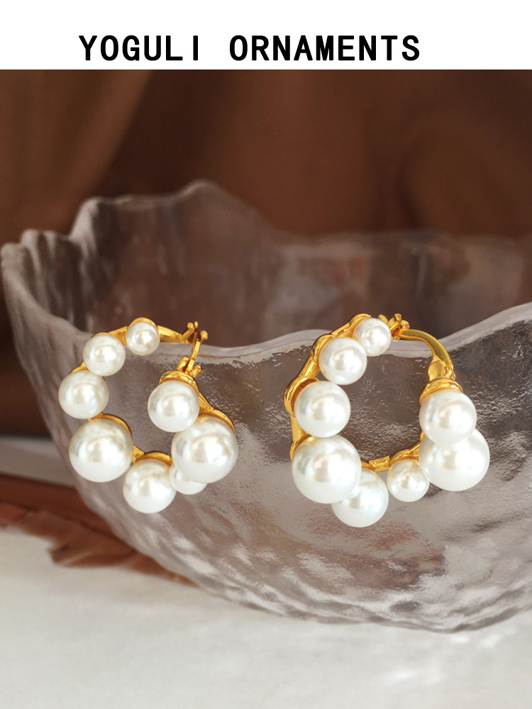 Copper retro fashionable geometric sophisticated earrings from pearl