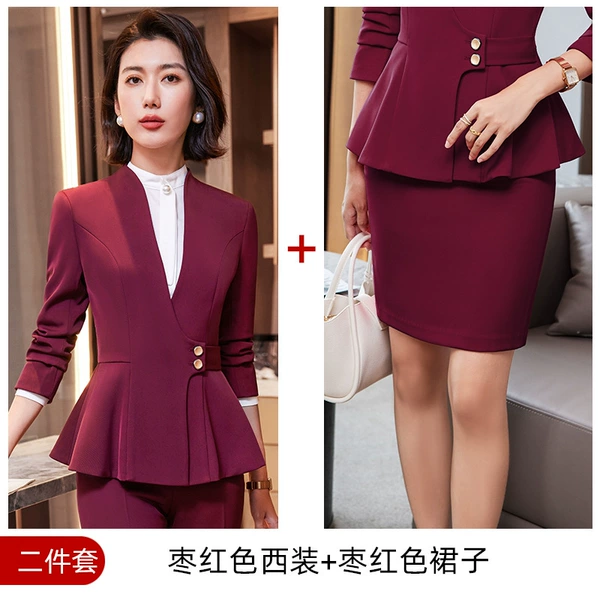 20236 wine color suit+skirt