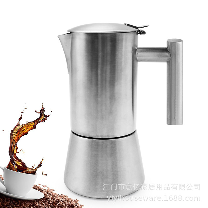 Cross-Border New Product in Stock: Stainless Steel Moka Pot, Home-Use Italian Coffee Maker Set, Large Capacity Outdoor Coffee Pot