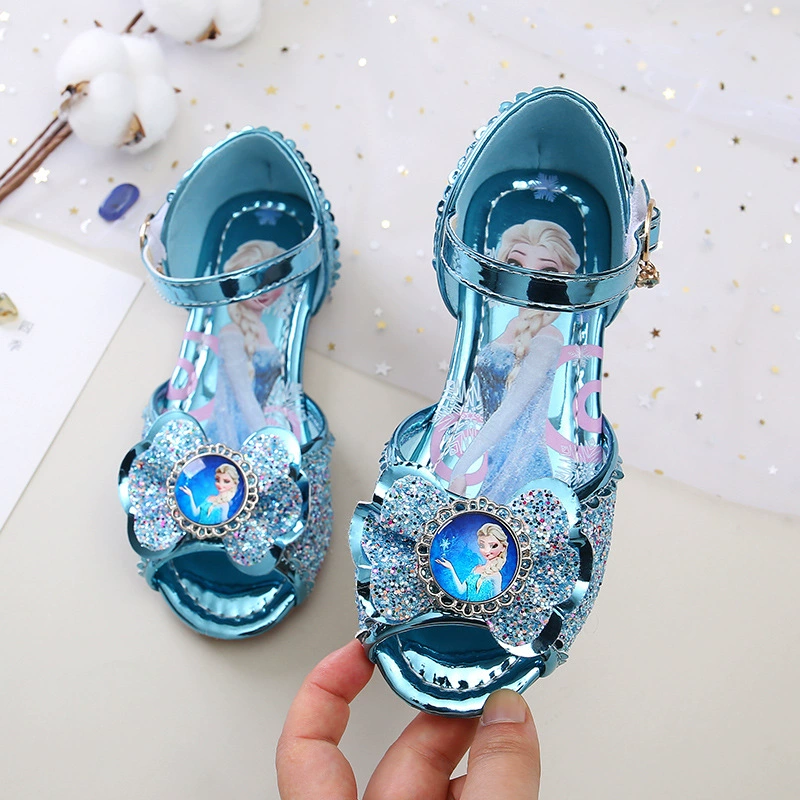 Детские сандалии 2025: Новая модная коллекция, туфли для маленьких принцесс, летние детские туфли, туфли на каблуке с стразами для девочек в стиле Эльзы