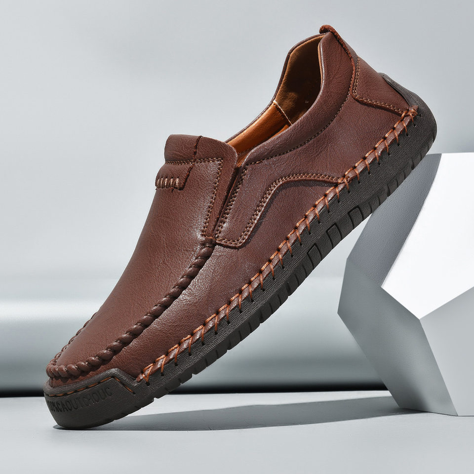 Giày lười nam da PU thoáng khí mũi tròn đế cao su — F9917 Kaki, F9917 màu nâu nhạt, F9917 màu nâu sẫm, F9917 màu xám