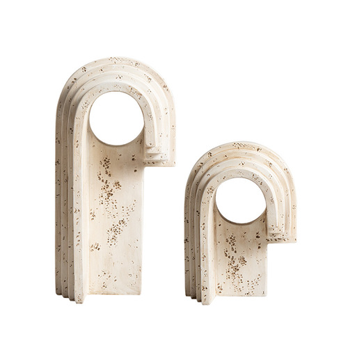 Chic minimalist retro stone texture arched round hole resin decorative piece for hotel entrance bookshelf, unique and special craft decoration item