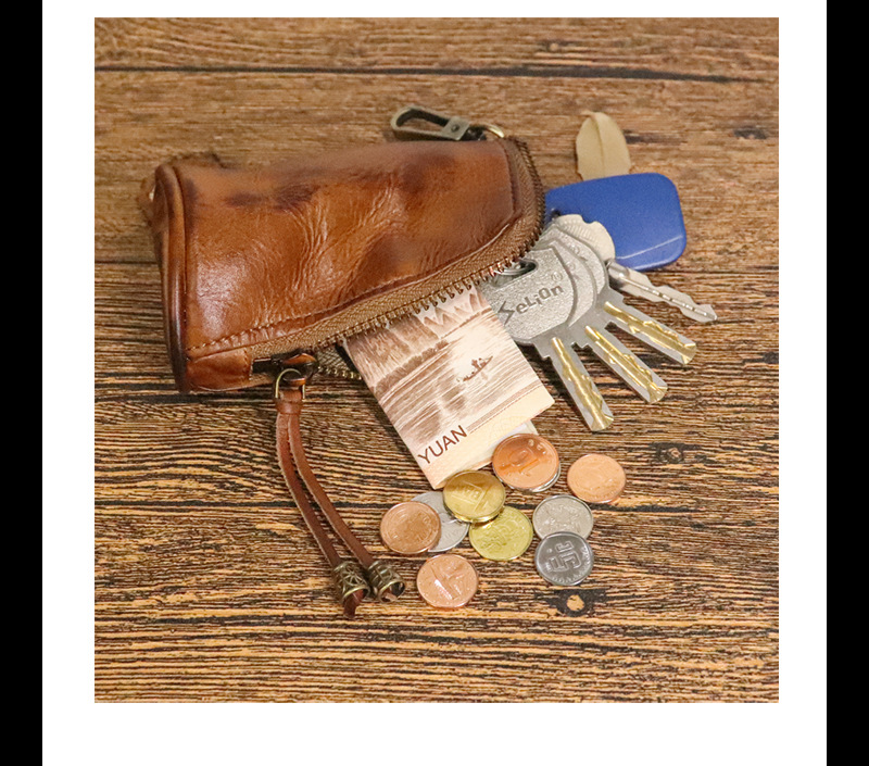 Borsa in pelle per uomo, borsa in pelle di mucca appesa alla vita, semplice secchio per l'acqua di grande capacità, borsa portachiavi con cerniera multifunzionale, coreana_voghion.com
