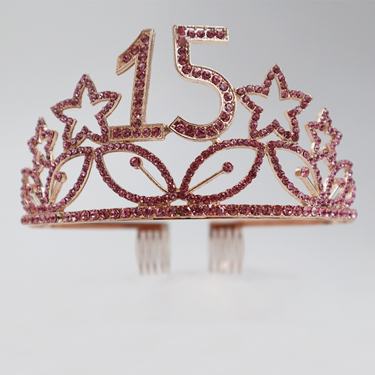 Accesorios para el cabello con corona de metal de alta gama europeos y americanos para cumpleaños y aniversarios, con estrellas de diamantes de colores, corona para fiestas y accesorios de disfraces de películas.