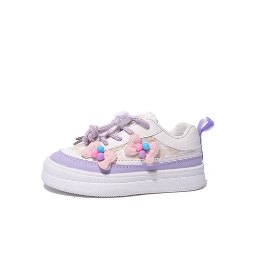 Girls sneakers 2024 spring and autumn new children's shoes Korean style cute little flower candy bow children's casual shoes