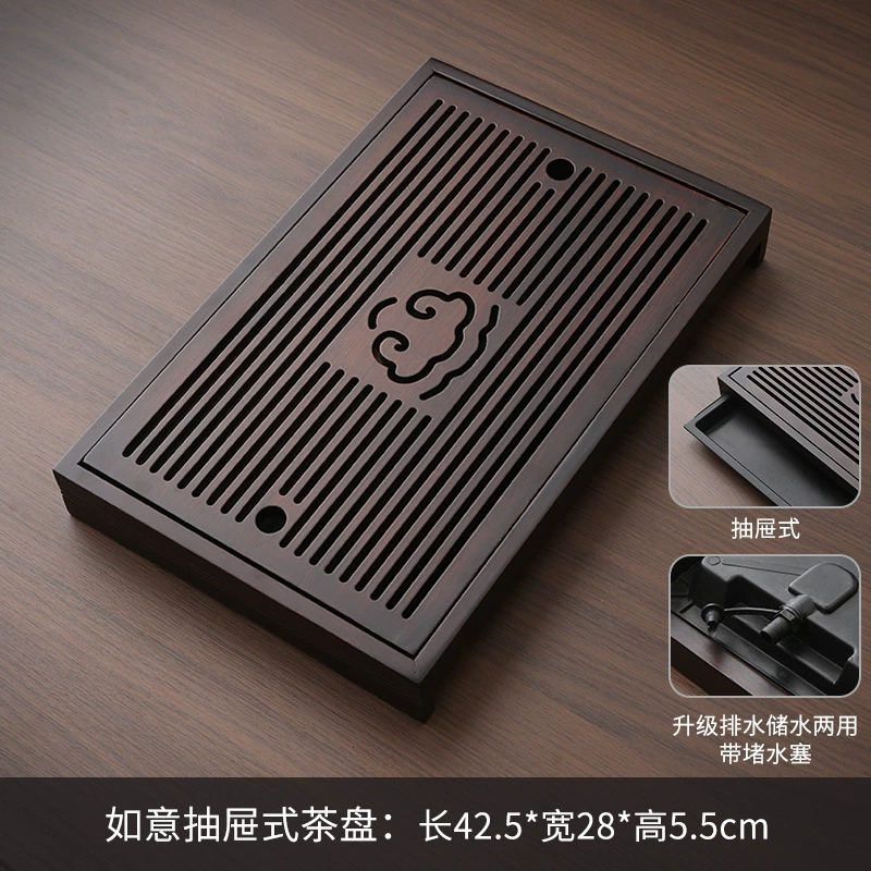2025 Spring Hot Selling Tea Tray One Piece Bamboo Dry Brewing Table Embedded Water Storage Tray Multifunctional Large Tea Table