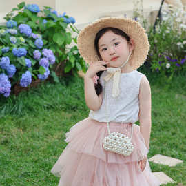 跨境新款韩版简约云朵串珠女童单肩斜挎包百搭夏季迷你搭配儿童包