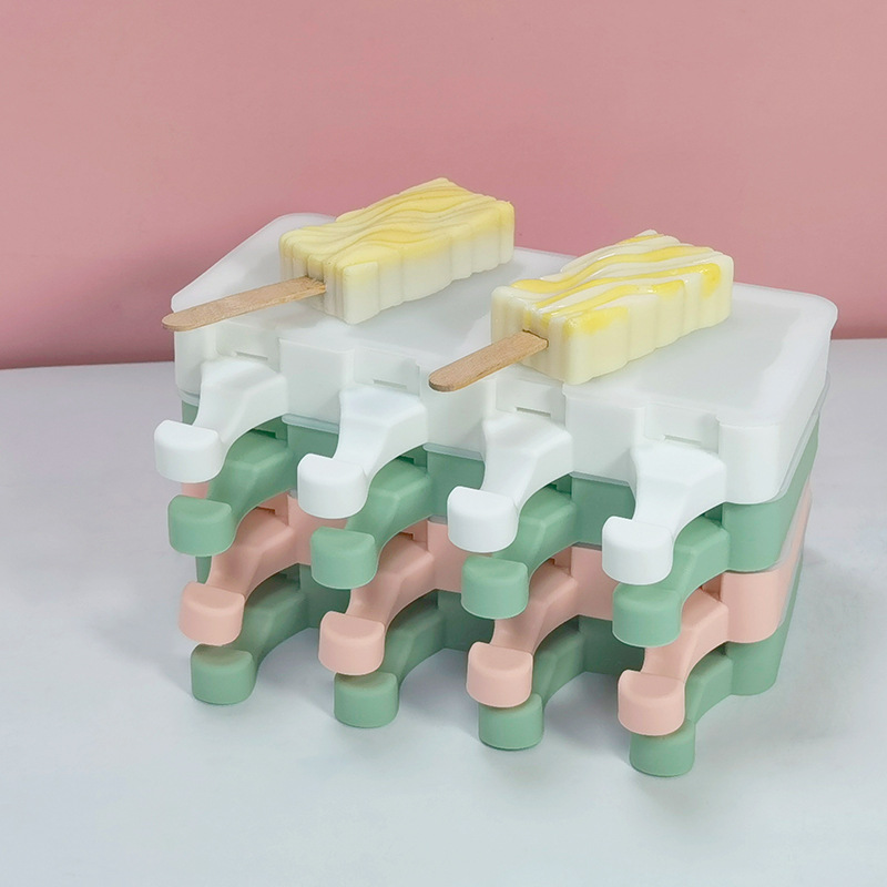 Sanxin 4-piece Quicksand helado molde de silicona DIY hogar Popsicle cubo de hielo helado con tapa herramienta abrasiva de grado alimenticio