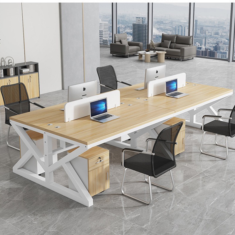 맞춤형 사무실 책상과 의자 조합, 심플하고 모던한 2인용, 4인용 사무실 직원 컴퓨터 책상, 6인용 긴 테이블