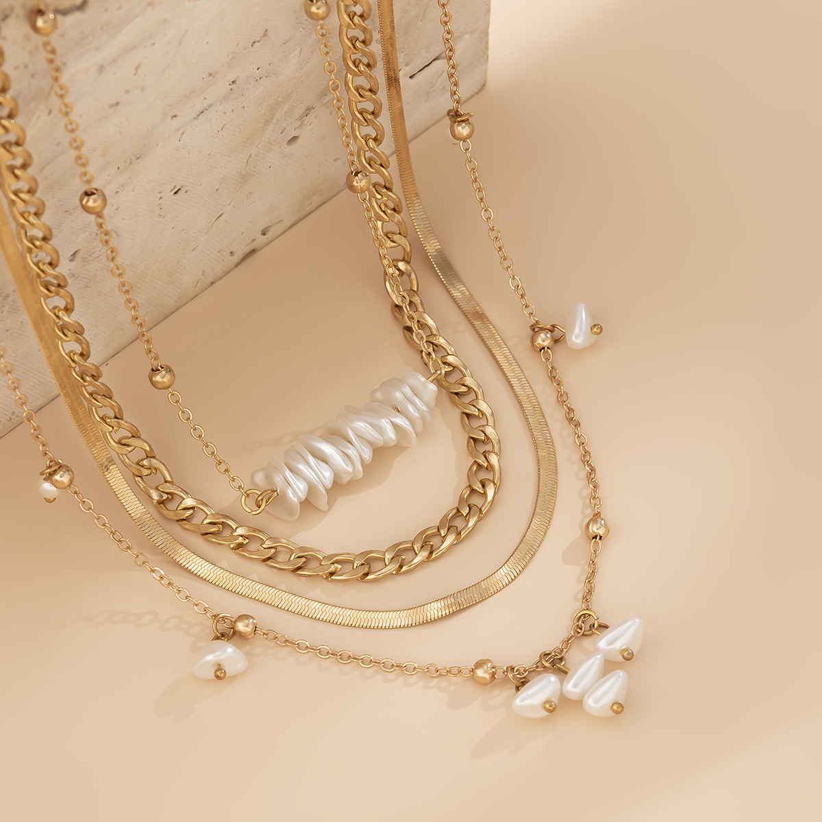 Schlichte Snake Bone Kette Mit Kreuz Und Künstlicher Perle_voghion.com