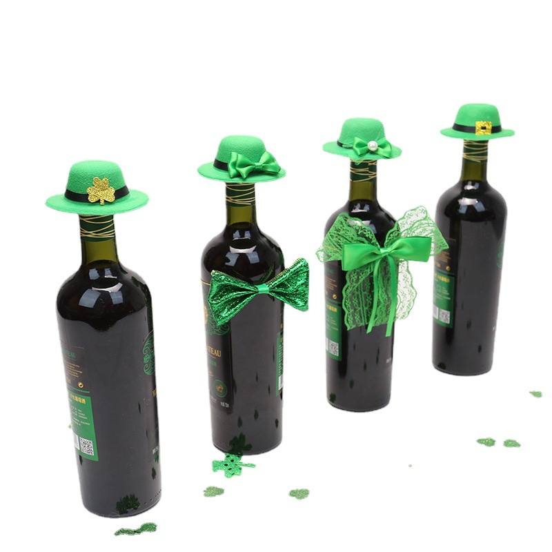Zilin transfronteriza irlandés escena del partido diseño props St. Patrick botella de vino decoración verde tapa de la botella de vino