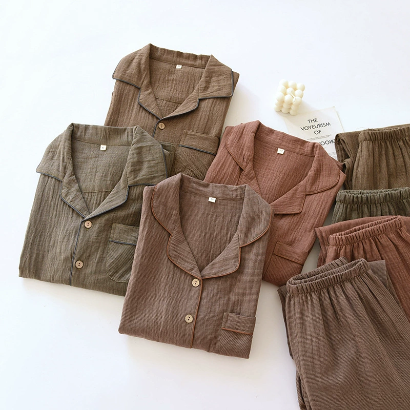 Весенняя и осенняя пара трикотажная хлопчатобумажная пижама простой кардиган с длинными рукавами