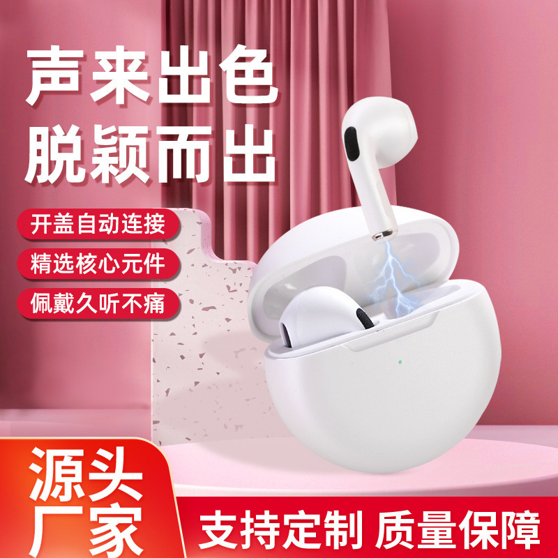 Pro6 Wireless Circular Long-Lasting Bluetooth Earphones Gift Source Manufacturer Sports Stereo Hot-Selling True Wireless