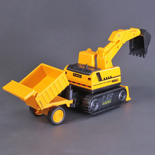挖掘機拖車玩具兒童工程車運輸車模型寶寶慣性耐摔反斗車挖土機