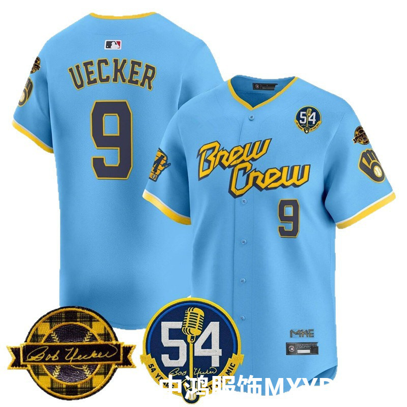 In-stock MLB Milwaukee Brewers Team 9 # UECKER light blue embroidered baseball jersey for cross-border foreign trade wholesale In-stock MLB Milwaukee Brewers Team 9 # UECKER light blue embroidered baseball jersey for cross-border foreign trade wholesale