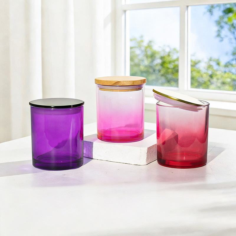 Taza de vela de color taza de vidrio perfumado taza vacía espesada gradiente de fragancia doméstica recipiente de vela con cubierta para decoración doméstica