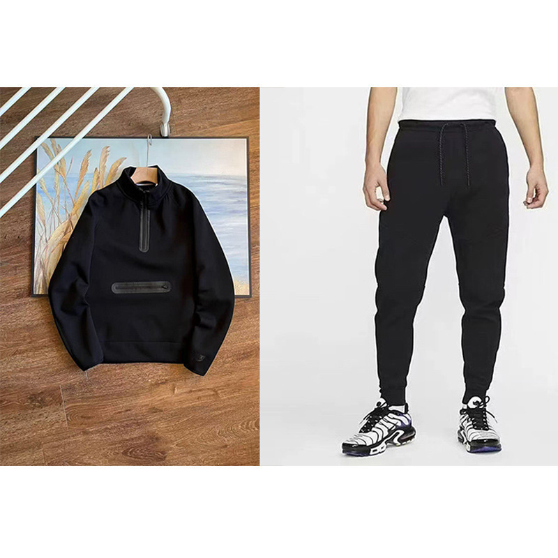 Men's and women's sweatshirt and sweatpants set, knitted casual set, half-zip, loose-fitting, sporty, stand-up collar, pullover style, 7998 Men's and women's sweatshirt and sweatpants set, knitted casual set, half-zip, loose-fitting, sporty, stand-up collar, pullover style, 7998