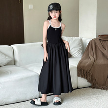 女童夏季连衣裙2024新款女大童赫本风时髦公主裙子儿童黑色休闲裙