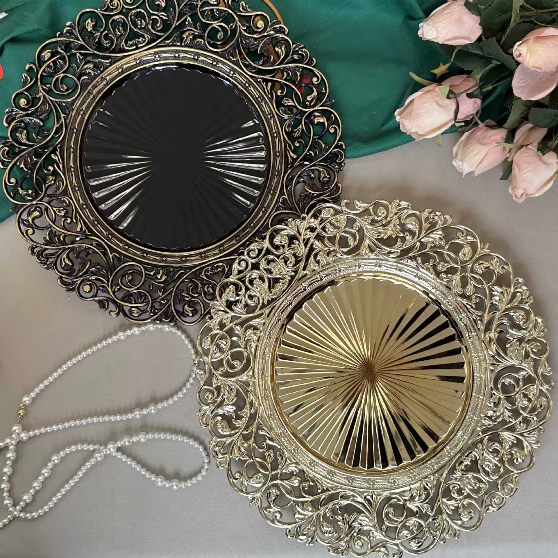 Внешняя торговля charger plates Европейский стиль ретро поднос Западный ресторан Премиум Золотой отель Свадебная декоративная тарелка