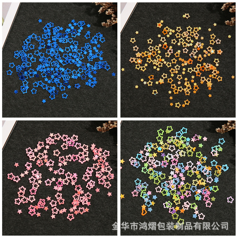 Nail Art Hollow Five-Pointed Star Sequins, Popular Multi-Color Glitter DIY Nail Decoration Materials, Wholesale from Manufacturer