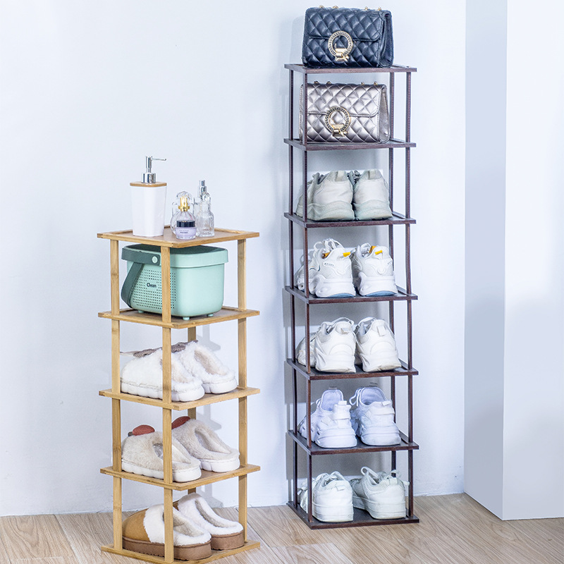 Estante de zapatos multicapa de montaje interior estante de almacenamiento multicapa Nan bambú almacenamiento gabinete de zapatos simple puerta de exhibición japonesa