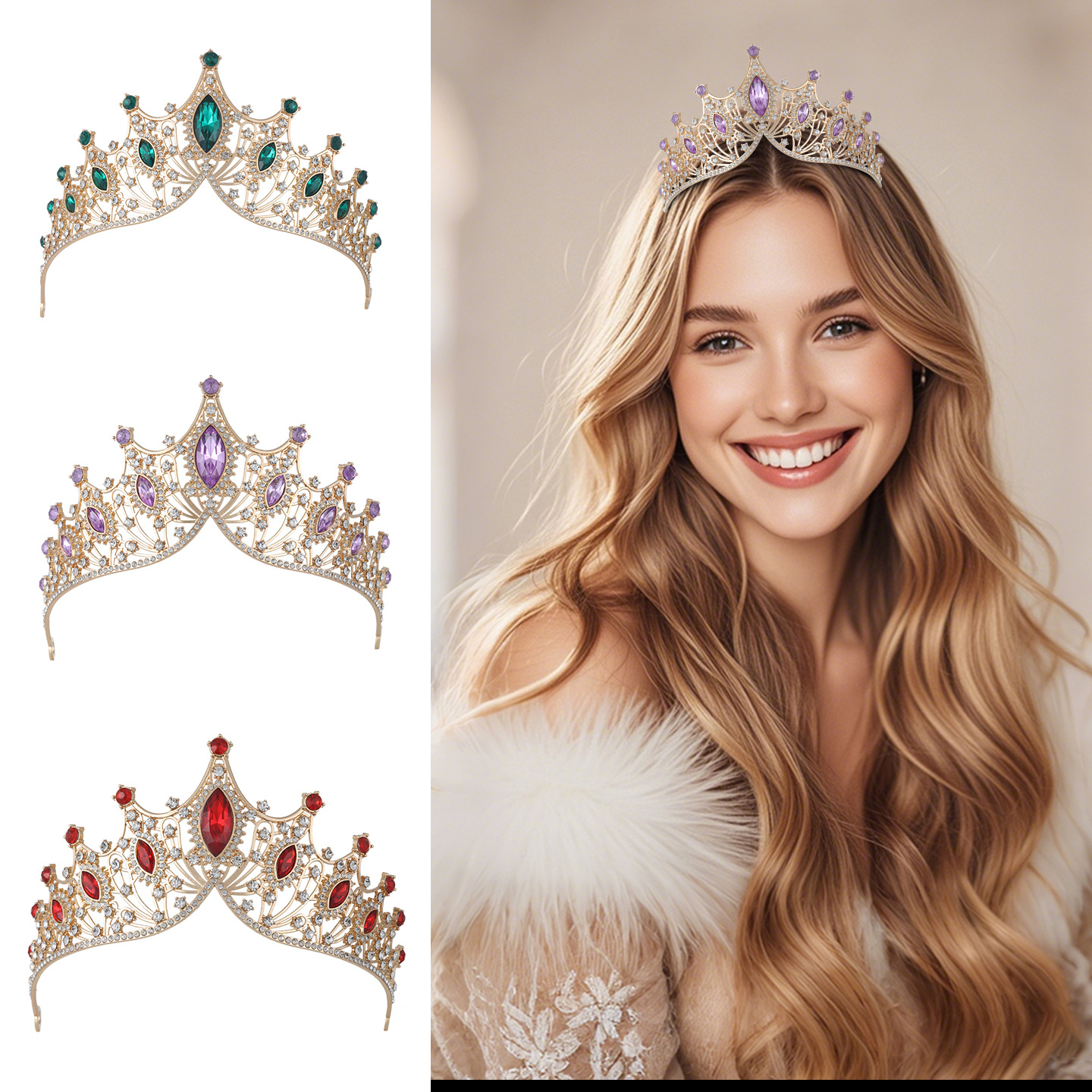 Corona de novia transfronteriza estilo barroco de lujo atmósfera corona de fiesta accesorios de vestido de princesa