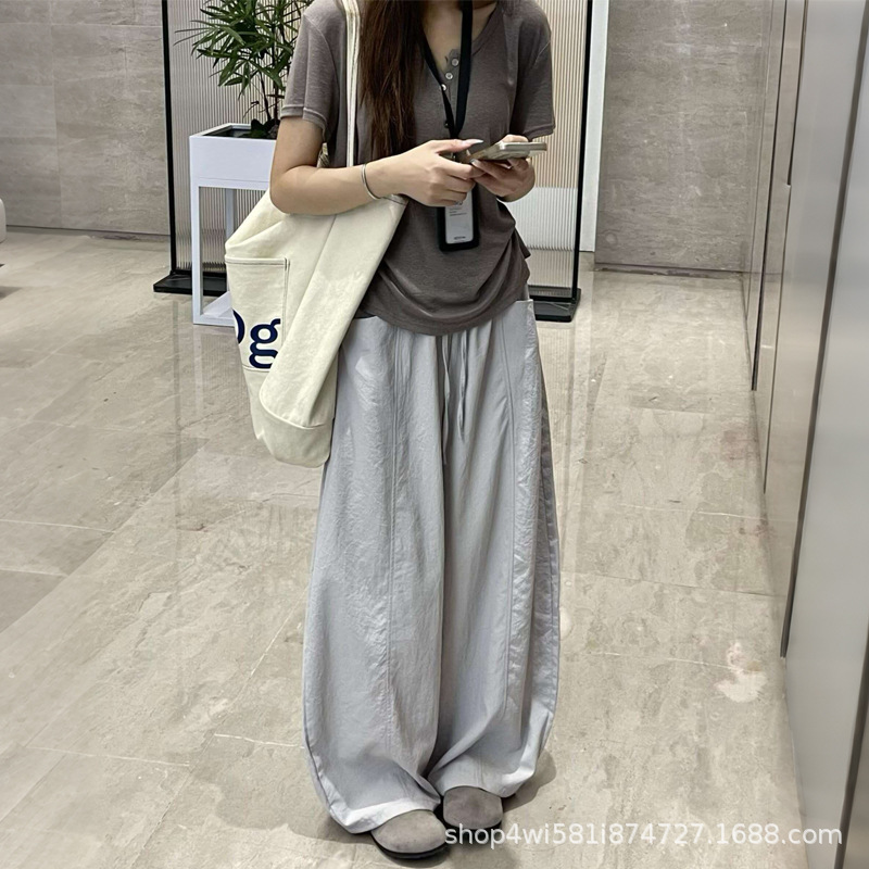 Quick-dry wide-leg pants for women, summer thin cool air conditioning pants, petite loose casual high-waisted curved sports pants Quick-dry wide-leg pants for women, summer thin cool air conditioning pants, petite loose casual high-waisted curved sports pants