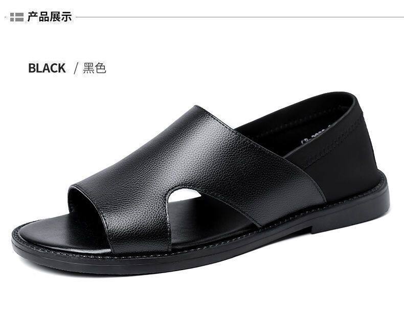 Dép sandal nam da bò thật đế mềm chống trượt kiểu Birkenstock — màu đen chi tiết 11