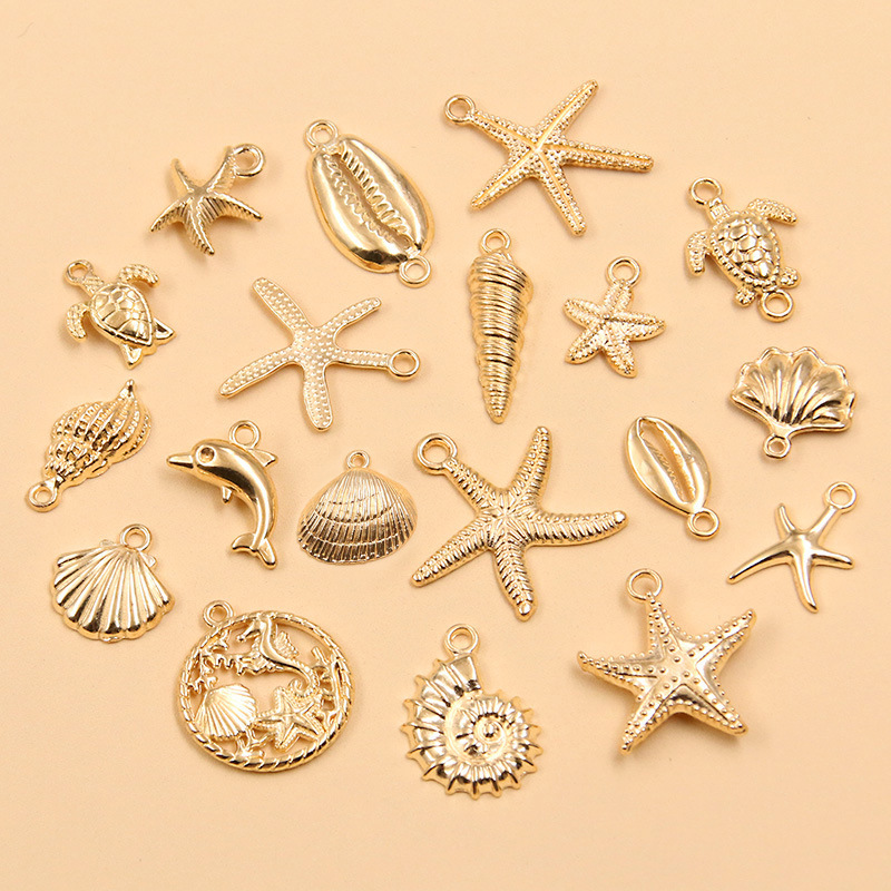 19 Kc Gold Ocean Series Shell Conch Starfish Pendant Pendant Handmade DIY Bracelet Necklace Jewelry Accessories