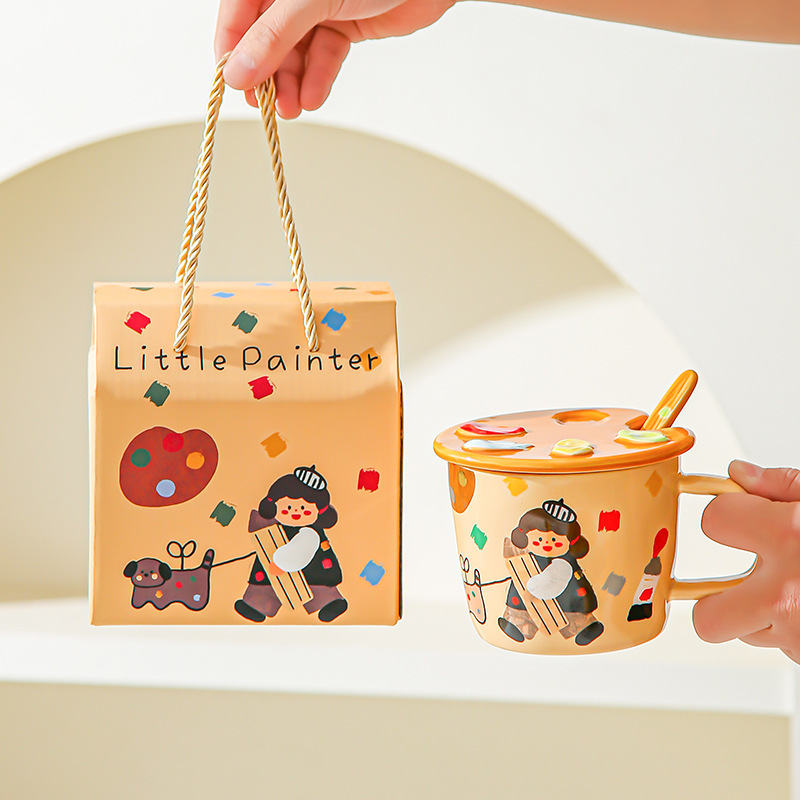 Paleta fresca de cómic chica taza de oficina de alto valor con taza de agua cubierta regalo de cumpleaños