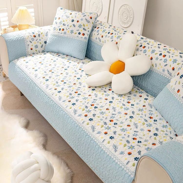 沙发垫小碎花全棉夏季款防滑时尚田园风实木布艺座垫盖巾四季通用