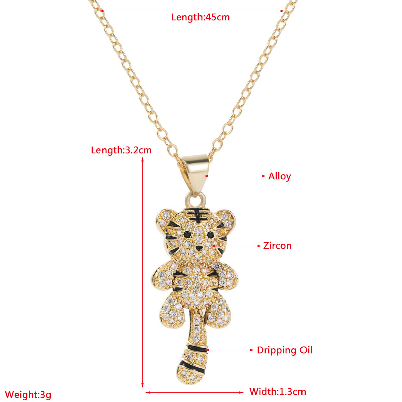 Mode Cuivre Plaqué Vrai Or Micro Incrusté Zircon Ornement Petit Tigre Pendentif Collier display picture 1