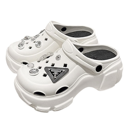 Women's Outdoor Wear Summer New DIY Fashionable Heeled Slip-on Slides with Thick Hole Sandals