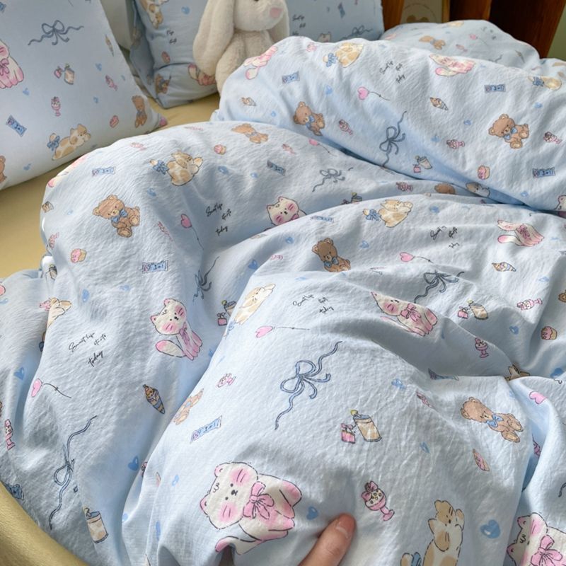 a类双层纱碎花四件套床单被套枕套床品套件小清新学生宿舍三件套|undefined