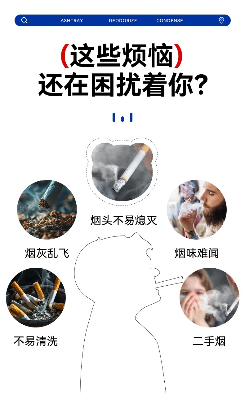 Self-contained ash extinguishing sand, same style as the disposable ashtray, thickened and hardened, for office use, prevents smoke odor and ash scattering, for clean smoking